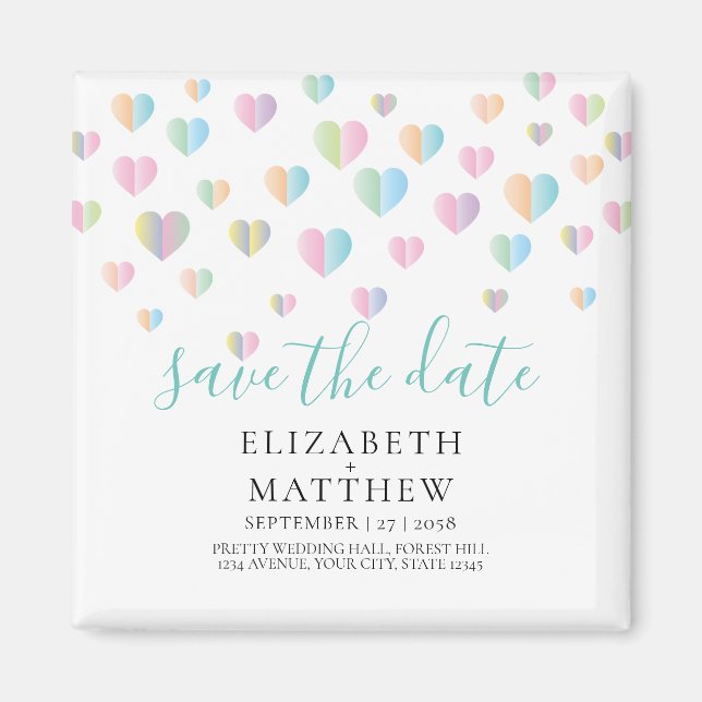 Colorful Heart Speckles Save the Date Design Magnet (Front)