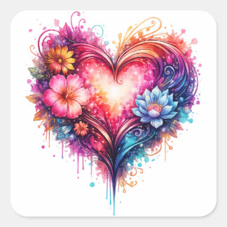 Colorful Heart Square Sticker