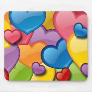 COLORFUL HEARTS COLLAGE MOUSE MAT