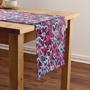 Colorful  Hearts - Graffiti Style Short Table Runner