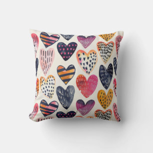 Colorful Hearts Hand Painted Cushion