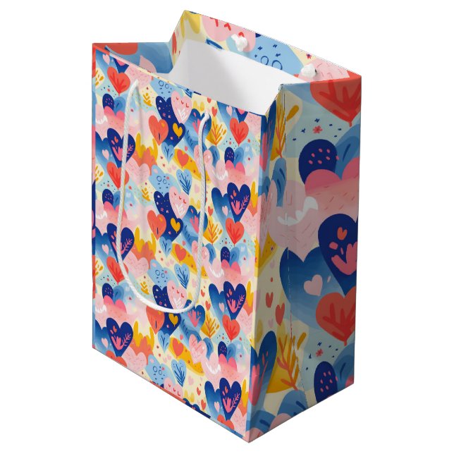Colorful Hearts Medium Gift Bag (Front Angled)
