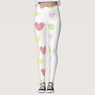 Colorful hearts on white leggings