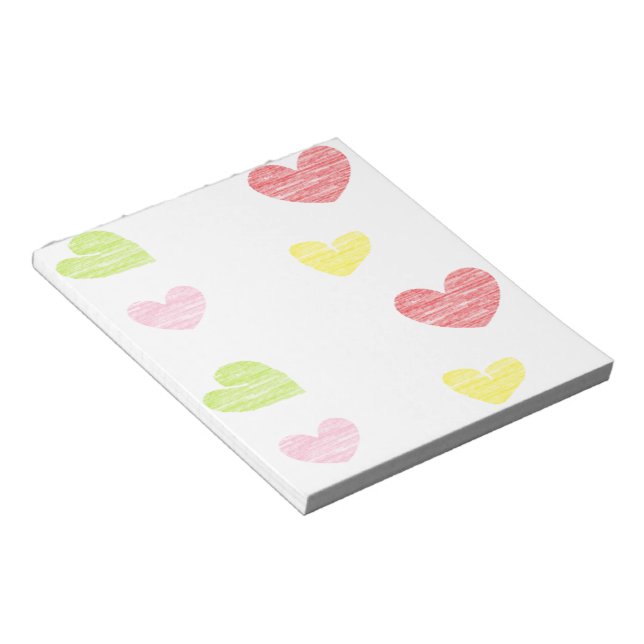 Colorful hearts on white notepad (Angled)