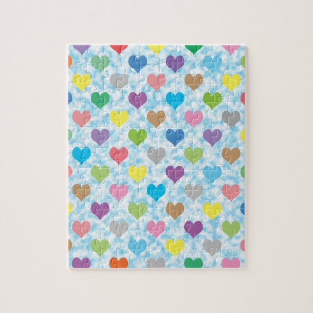 Colorful hearts pattern on blue background jigsaw puzzle (Vertical)