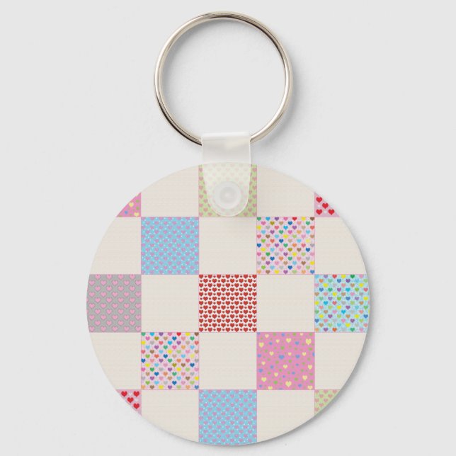Colorful hearts quilt pattern key ring (Front)
