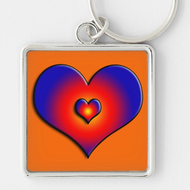 COLORFUL HEARTS, red blue orange Key Ring (Front)