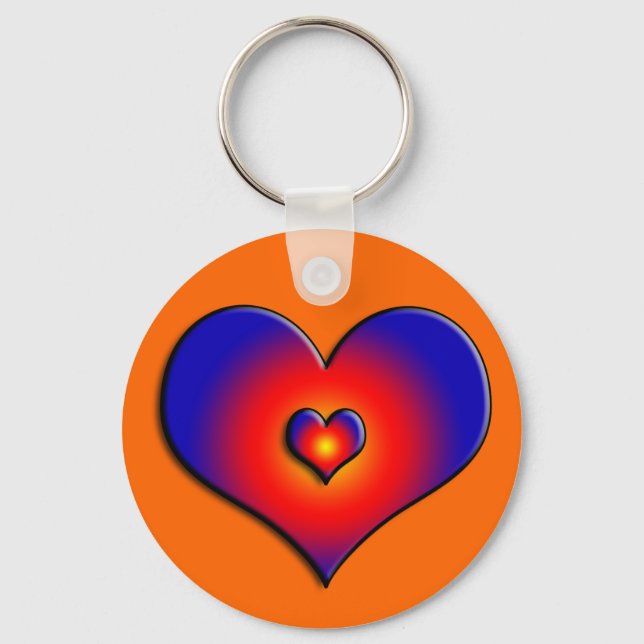 COLORFUL HEARTS, red blue orange Key Ring (Front)