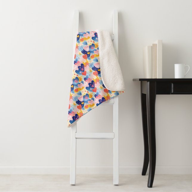 Colorful Hearts Sherpa Blanket (In Situ)
