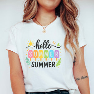 Colorful Hello Summer Ice Pop; Cute Vacation  T-Shirt