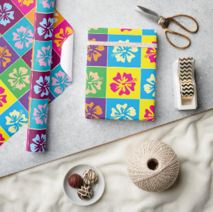 Colorful Hibiscus flower pattern design custom Wrapping Paper