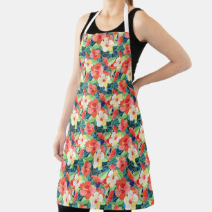 Colorful Hibiscus Pattern Apron