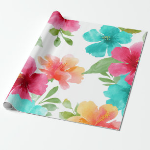 Colorful Hibiscus Tropical Hawaiian Beach Floral  Wrapping Paper