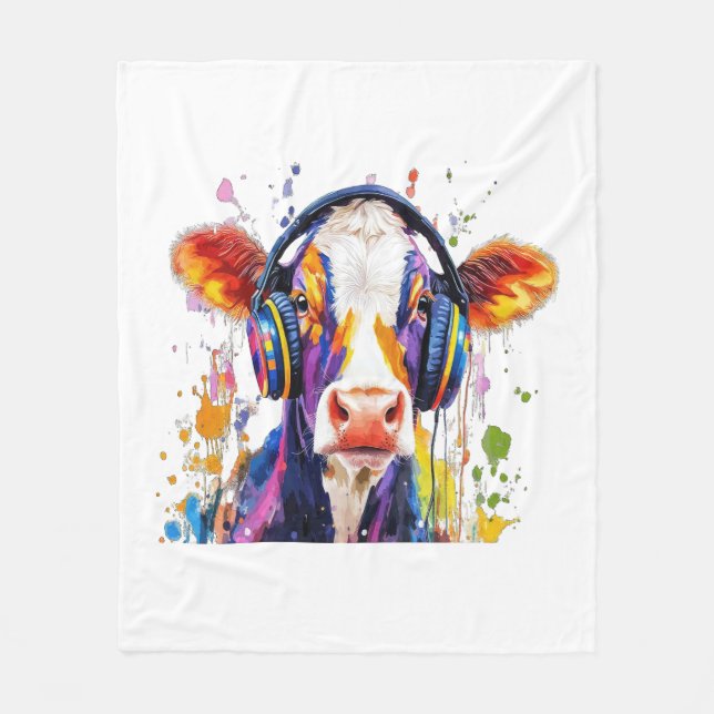 Colorful Highland Cow Fleece Blanket (Front)