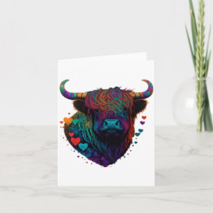 Colorful Highland Cow Valentines Day Farm Cow 1  Card