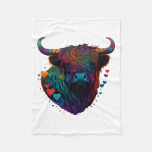 Colorful Highland Cow Valentines Day Farm Cow 1  Fleece Blanket