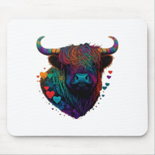 Colorful Highland Cow Valentines Day Farm Cow 1  Mouse Mat