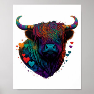 Colorful Highland Cow Valentines Day Farm Cow 1  Poster