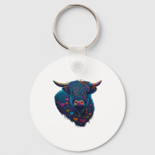 Colorful Highland Cow Valentines Day Farm Cow 2  Key Ring