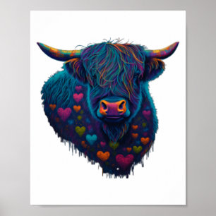 Colorful Highland Cow Valentines Day Farm Cow 2 Poster