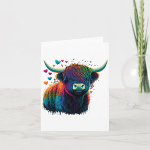 Colorful Highland Cow Valentines Day Farm Cow  Card
