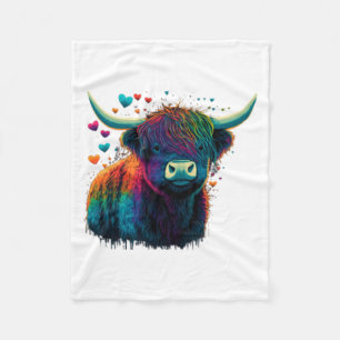Colorful Highland Cow Valentines Day Farm Cow  Fleece Blanket