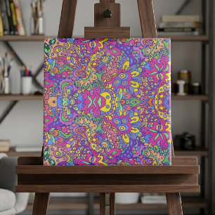 Colorful Hip Abstract Fantasy Doodles Pattern Tile