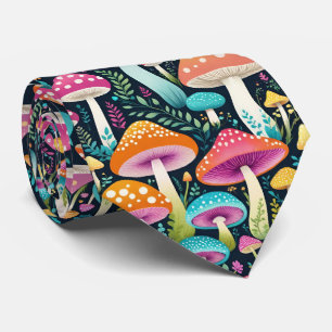 Colorful Hippie Mushrooms Floral In Pinks And Blue Tie