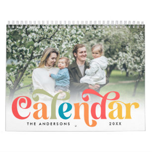 Colorful Hippie Retro 70s Family Photo Calendar