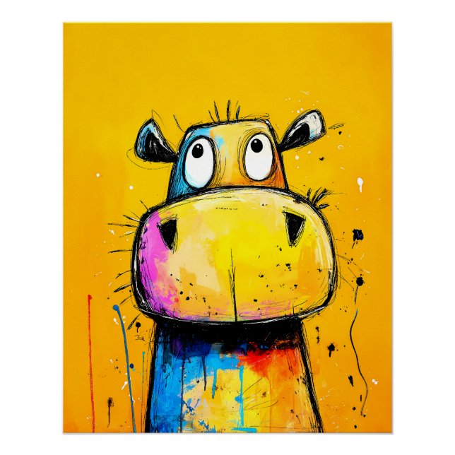 colorful hippopotamus in pop art comic style poster (Front)