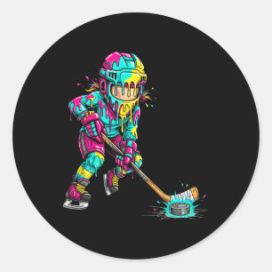 Colorful Hockey Ice Cream Drip Player Classic Round Sticker