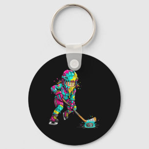 Colorful Hockey Ice Cream Drip Player Key Ring
