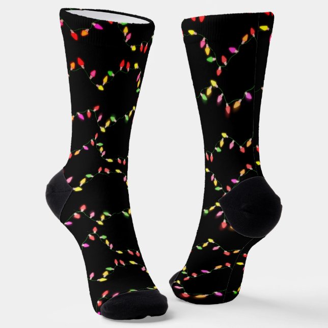Colorful Holiday Lights Christmas Socks (Angled)