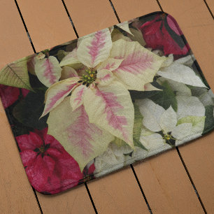 Colorful Holiday Poinsettias Floral Bath Mat