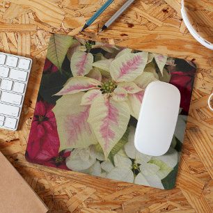 Colorful Holiday Poinsettias Floral Mouse Mat