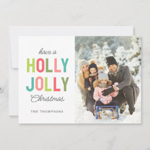 Colorful Holly Jolly  Christmas Photo Holiday Card