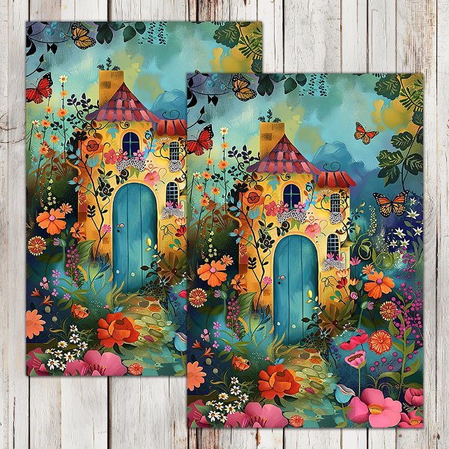 COLORFUL HOME IN SPRING GARDEN DECOUPAGE TISSUE PAPER (COLORFUL HOME IN SPRING GARDEN DECOUPAGE TISSUE PAPER)