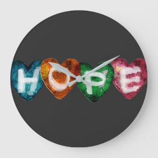 Colorful HOPE Hearts – Inspirational Love Typograp Large Clock