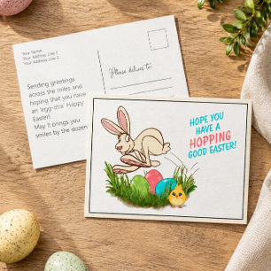 Colorful Hopping Easter Bunny Postcard
