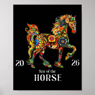 Colorful horse art watercolor graphic year of the poster