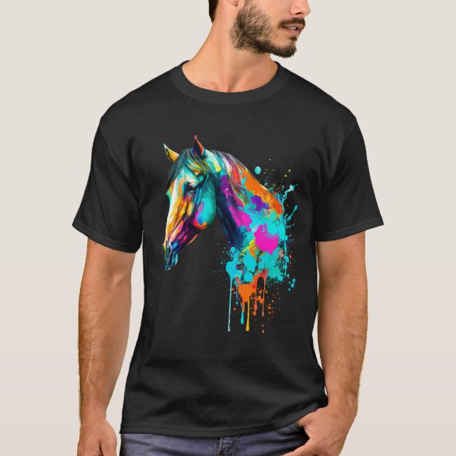 colorful horse design in watercolor T-Shirt (Front)