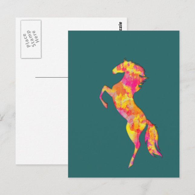 Colorful Horse silhouette Flames Abstract Elegant Postcard (Front/Back)