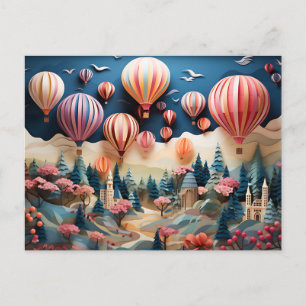 colorful hot air balloons paper layer art  postcard