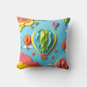 Colorful Hot Air Balloons Sky Pattern Cushion