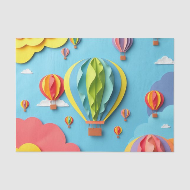 Colorful Hot Air Balloons Sky Pattern Tissue Paper (Front)