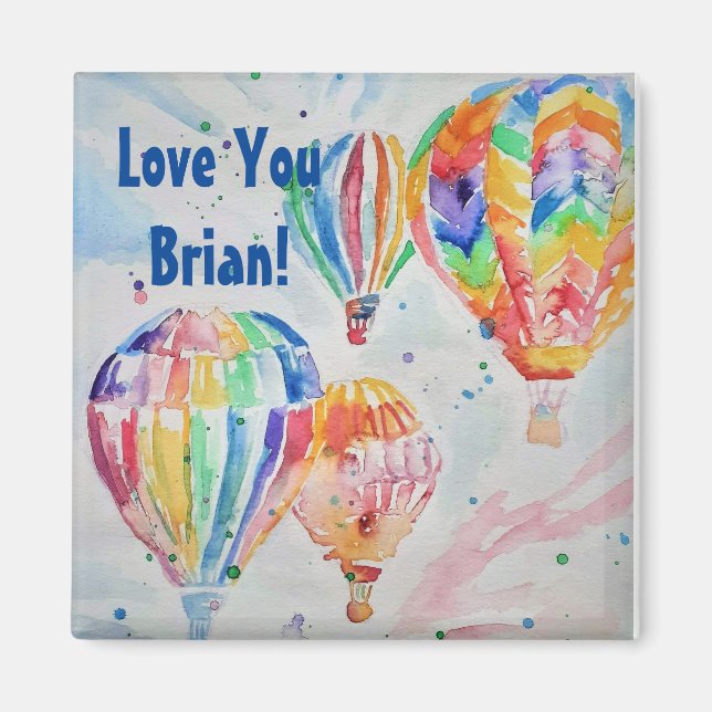Colorful Hot Air Balloons Watercolor Mens Magnet (Front)
