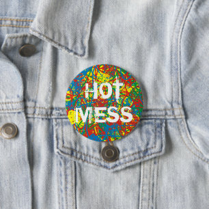 Colorful hot mess blast multi color splash rainbow 7.5 cm round badge