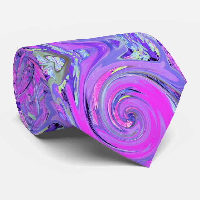 Colorful Hot Pink and Purple Boho Hippie Swirl Tie (Rolled)