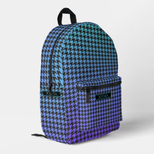 Colorful Houndstooth-Blue to Purple Gradient- Printed Backpack