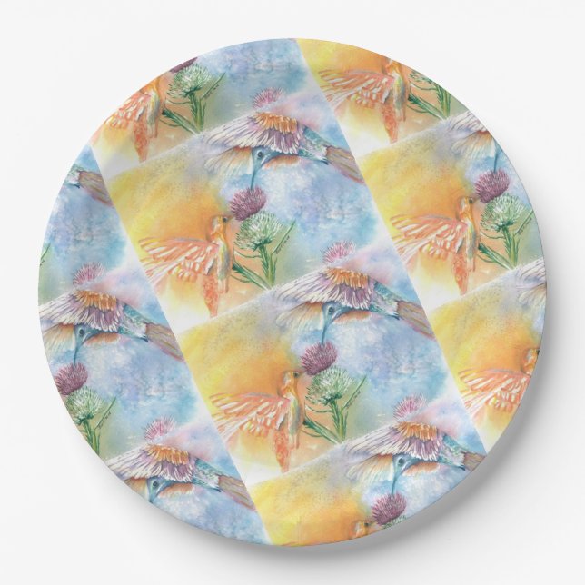 COLORFUL HUMMING BIRDS PARTY PAPER PLATE (Front)